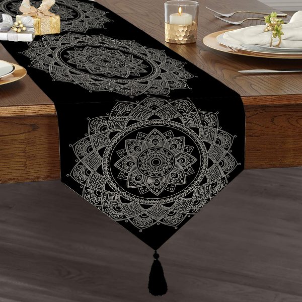 - UcgenRunner-5126-Gorsel1 - Realhomes  Özel Tasarım Sarı Ikat Desenli Dijital Baskılı Püsküllü Şönil Üçgen Runner Realhomes