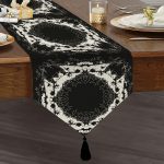 - UcgenRunner-5127-Gorsel1 - Realhomes  Siyah Zeminde Kare Mandala Desenli Özel Tasarım Püsküllü Şönil Üçgen Runner Realhomes