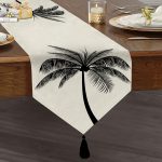 Beyaz Zeminde Siyah Palmiye Desenli Özel Tasarım Püsküllü Şönil Üçgen Runner Realhomes