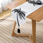 Beyaz Zeminde Siyah Palmiye Desenli Özel Tasarım Püsküllü Şönil Üçgen Runner Realhomes