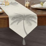 - UcgenRunner-5228gri-Gorsel1 - Realhomes  Beyaz Zeminde Gri Palmiye Desenli Modern Püsküllü Şönil Üçgen Runner Realhomes