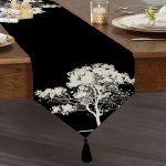 - UcgenRunner-5230siyah-Gorsel1 - Realhomes  Siyah Beyaz Ağaç Tasarımlı Dijital Baskılı Püsküllü Şönil Üçgen Runner Realhomes