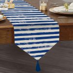 Lacivert Çizgili Motifli Dekoratif Modern Püsküllü Şönil Üçgen Runner Realhomes