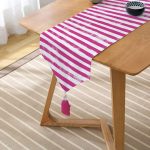 Mor Çizgili Motifli Dekoratif Modern Püsküllü Şönil Üçgen Runner Realhomes