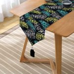 - UcgenRunner-5246-Gorsel2 - Realhomes  Siyah Zeminde Renkli Yaprak Motifli Özel Tasarım Püsküllü Şönil Üçgen Runner Realhomes