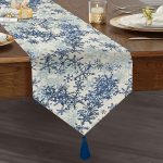 Beyaz Zeminde Mavi Kristal Ve Yıldız Motifli Özel Tasarım Modern Püsküllü Şönil Üçgen Runner Realhomes