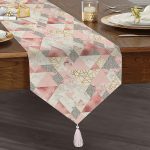 Geometrik Pembe Ve Gri Mermer Motifli Özel Tasarım Püsküllü Şönil Üçgen Runner Realhomes