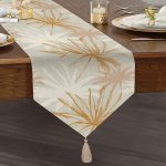 - UcgenRunner-5339-Gorsel1 - Realhomes Beyaz Ve Gold Yaprak Desenli Özel Tasarım Modern Püsküllü Şönil Üçgen Runner Realhomes