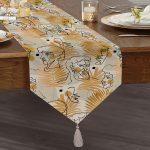 - UcgenRunner-5347-Gorsel1 - Realhomes  Tropik Gold Yapraklar Üzerinde Antik Yunan Tanrısı Desenli Püsküllü Şönil Üçgen Runner Realhomes