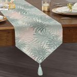 - UcgenRunner-5356-Gorsel1 - Realhomes Mavi Yapraklar Üzerinde Nokta Tasarımlı Püsküllü Şönil Üçgen Runner Realhomes