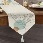 Karakalem Botanik Yaprak Desenli Püsküllü Şönil Üçgen Runner Realhomes