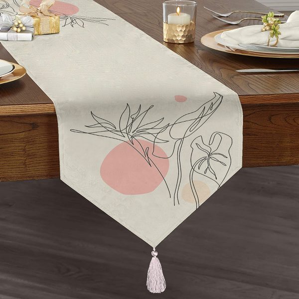 Botanik Portre Dijital Baskılı Özel Tasarım Püsküllü Şönil Üçgen Runner Realhomes