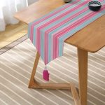 - UcgenRunner-5384-Gorsel2 - Realhomes Pembe Mavi Düz Çizgiler Özel Tasarım Püsküllü Şönil Üçgen Runner Realhomes