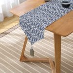 Lacivert Kot Zeminde Soyut Çizimler Baskılı Püsküllü Şönil Üçgen Runner Realhomes