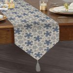 Gri Kot Zemin Üzerinde Kristal Taneleri Motifli Püsküllü Şönil Üçgen Runner Realhomes