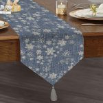 Kot Zemin Üzerinde Kar Tanesi Baskılı Özel Tasarım Püsküllü Şönil Üçgen Runner Realhomes