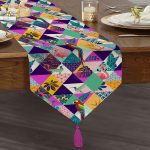 - UcgenRunner-5514-Gorsel1 - Realhomes  Leopar Zemin Üzerinde Tropik Yapraklar Tasarımlı Modern Püsküllü Şönil Üçgen Runner Realhomes