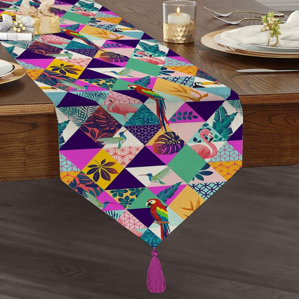 - UcgenRunner-5514-Gorsel1 - Realhomes  RealHomes Dijital Baskılı Dekoratif Püsküllü Şönil Üçgen Runner Realhomes