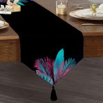 - UcgenRunner-5519-Gorsel1 - Realhomes  Siyah Zeminli Tropik Yapraklı Özel Tasarım Moderen Püsküllü Şönil Üçgen Runner Realhomes