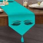 - UcgenRunner-564-Gorsel1 - Realhomes Turkuaz Zeminde Kirpik Motifli Özel Tasarım Modern Püsküllü Şönil Üçgen Runner Realhomes