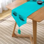 - UcgenRunner-564-Gorsel2 - Realhomes Turkuaz Zeminde Kirpik Motifli Özel Tasarım Modern Püsküllü Şönil Üçgen Runner Realhomes