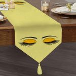 - UcgenRunner-565-Gorsel1 - Realhomes Sarı Zeminde Kirpik Motifli Özel Tasarım Modern Püsküllü Şönil Üçgen Runner Realhomes