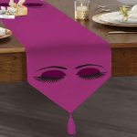 Mor Zeminde Kirpik Motifli Özel Tasarım Modern Püsküllü Şönil Üçgen Runner Realhomes