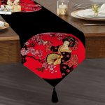 - UcgenRunner-5796siyah-Gorsel1 - Realhomes  Çiçek Desenli Yelpazeli Japon Kız Motifli Modern Püsküllü Şönil Üçgen Runner Realhomes