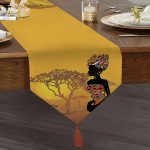 - UcgenRunner-5824-Gorsel1 - Realhomes  Güneşin Batışındaki Ağaç Zeminli Afrika Kadın Motifli Püsküllü Şönil Üçgen Runner Realhomes