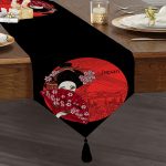 Kırmızı Yelpazeli Şaman Japan Kadın Dijital Baskılı Püsküllü Şönil Üçgen Runner Realhomes