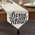 - UcgenRunner-606-Gorsel1 - Realhomes Home Sweet Home Dijital Baskılı Dekoratif Püsküllü Şönil Üçgen Runner Realhomes