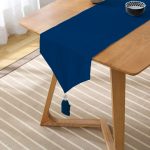 Saks Mavisi Düz Renk Tasarımlı Püsküllü Şönil Üçgen Runner Realhomes