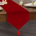 - UcgenRunner-6739-Gorsel1 - Realhomes  Vişne Çürüğü Düz Renk Tasarımlı Püsküllü Şönil Üçgen Runner Realhomes