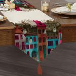 - UcgenRunner-70-Gorsel1 - Realhomes Ev Motifli Dijital Baskılı Dekoratif Püsküllü Şönil Üçgen Runner Realhomes