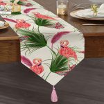 - UcgenRunner-738-Gorsel1 - Realhomes Flamingo Desen Dijital Baskılı Modern Püsküllü Şönil Üçgen Runner Realhomes