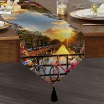 Manzara Desenli Dijital Baskılı Dekoratif Püsküllü Şönil Üçgen Runner Realhomes