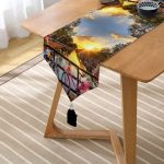 Manzara Desenli Dijital Baskılı Dekoratif Püsküllü Şönil Üçgen Runner Realhomes