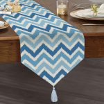 Realhomes Zigzag Desen Dijital Baskılı Dekoratif Özel Tasarım Püsküllü Şönil Üçgen Runner Realhomes