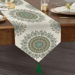 Realhomes Modern Damask Desenli Dijital Baskılı Dekoratif Püsküllü Şönil Üçgen Runner Realhomes