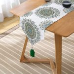 Realhomes Modern Damask Desenli Dijital Baskılı Dekoratif Püsküllü Şönil Üçgen Runner Realhomes