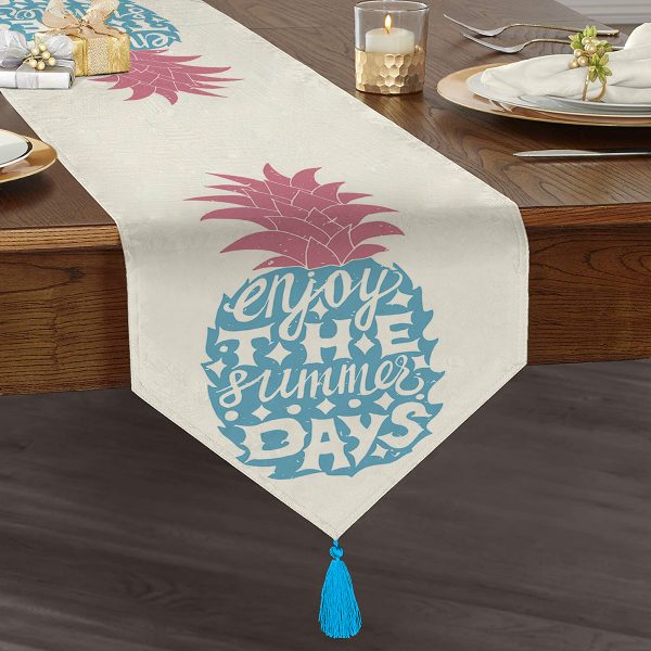 - UcgenRunner-846-Gorsel1 - Realhomes  Yaprak Temalı Dijital Baskılı Püsküllü Şönil Üçgen Runner Realhomes