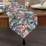 Flamingo Temalı Dijital Baskılı Püsküllü Şönil Üçgen Runner Realhomes