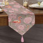 Flamingo Desenli Dijital Baskılı Püsküllü Şönil Üçgen Runner Realhomes