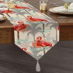 Flamingo Desenli Dijital Baskılı Püsküllü Şönil Üçgen Runner Realhomes