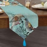 - UcgenRunner-95-Gorsel1 - Realhomes Mavi Kuş Desenli Dijital Baskılı Dekoratif Püsküllü Şönil Üçgen Runner Realhomes