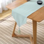 Realhomes Mint Yeşili Renkl Dijital Baskılı Dekoratif Özel Tasarım Püsküllü Şönil Üçgen Runner Realhomes