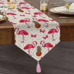 Flamingo Desenli Dijital Baskılı Dekoratif Püsküllü Şönil Üçgen Runner Realhomes
