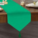 Düz Açık Yeşil Renkli Dijital Baskılı Püsküllü Şönil Üçgen Runner Realhomes