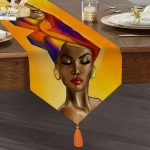 - UcgenRunner-afrika-kadin-Gorsel1 - Realhomes  RealHomes Afrika Kadın Temalı Dijital Baskılı Dekoratif Püsküllü Şönil Üçgen Runner Realhomes