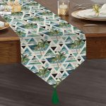 RealHomes Dijital Baskılı Palmiye Desen Püsküllü Şönil Üçgen Runner Realhomes